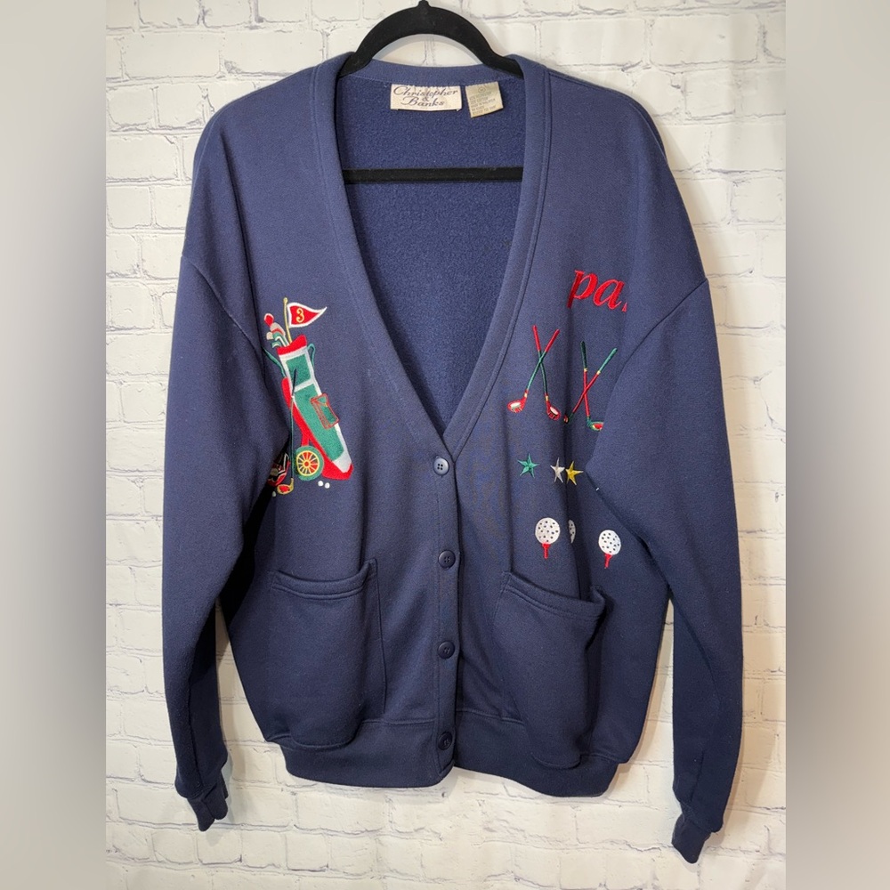 Vintage Christopher & Banks size medium navy blue golf embroidered sweatshirt